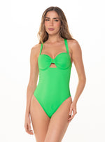 Vestido baño Entero copa Drapeado control abdomen 1351 Verde