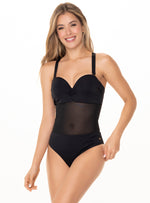 Vestido baño Strapless Copa Realce control abdomen trasparente 1353 Negro