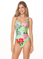 Vestido baño Entero copa realce con Drapeado al frente control abdomen 1355 Fontana