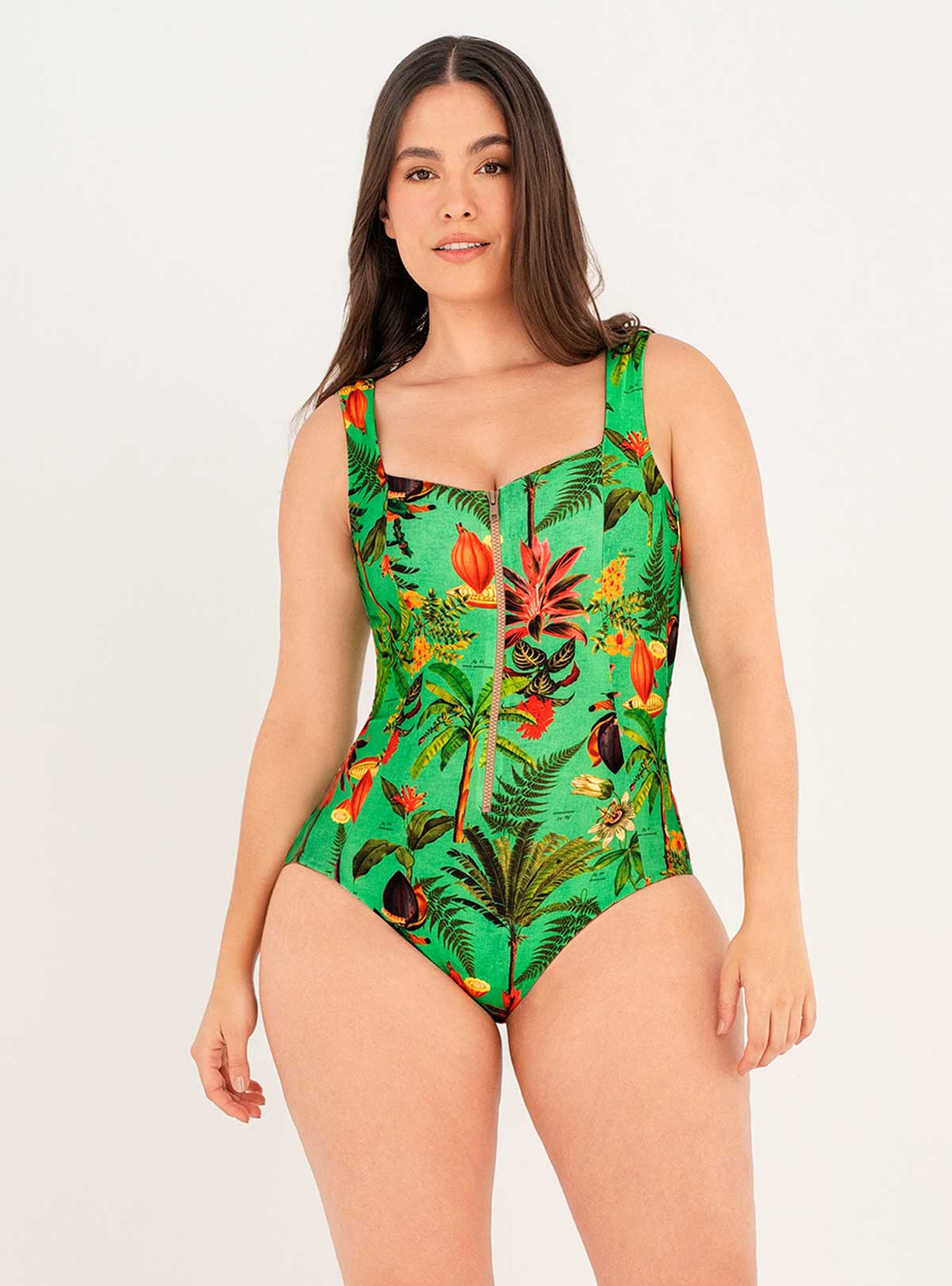 Vestido baño Entero con Cremallera y control de abdomen 1357 Cacao