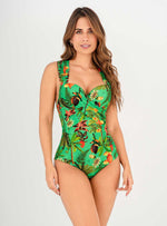 Vestido baño Entero con copas Drapeado y control de abdomen 1358 Cacao