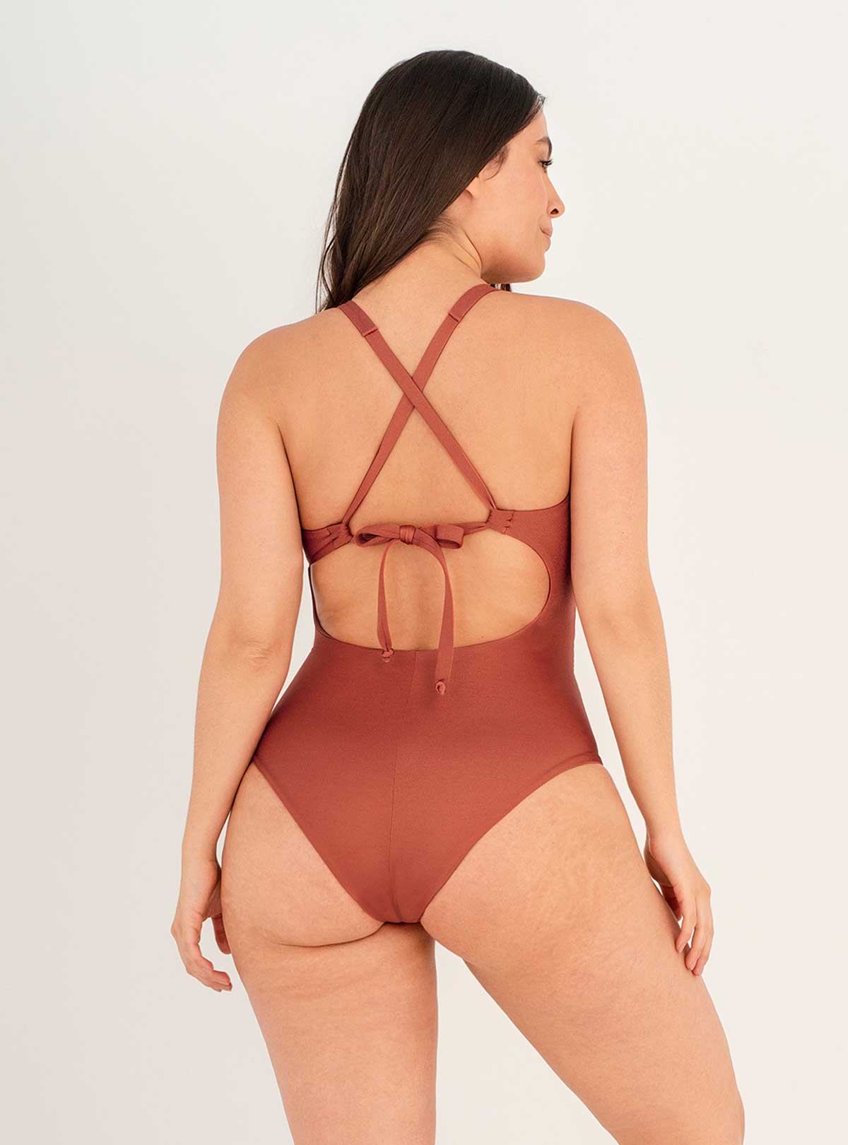 Vestido baño Entero con copa fija y control abdomen 1363 Cobrizo