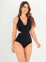 Vestido de baño Trikini con copa Escote en V y control abdomen 1367Negro