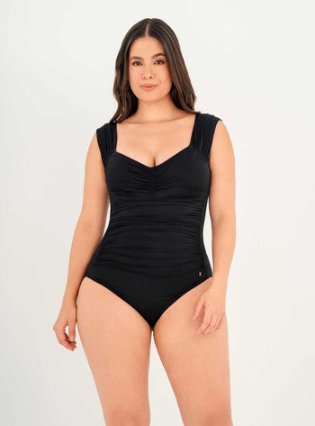 Vestido baño Enterizo con copa y control abdomen Drapeado 1368 Negro