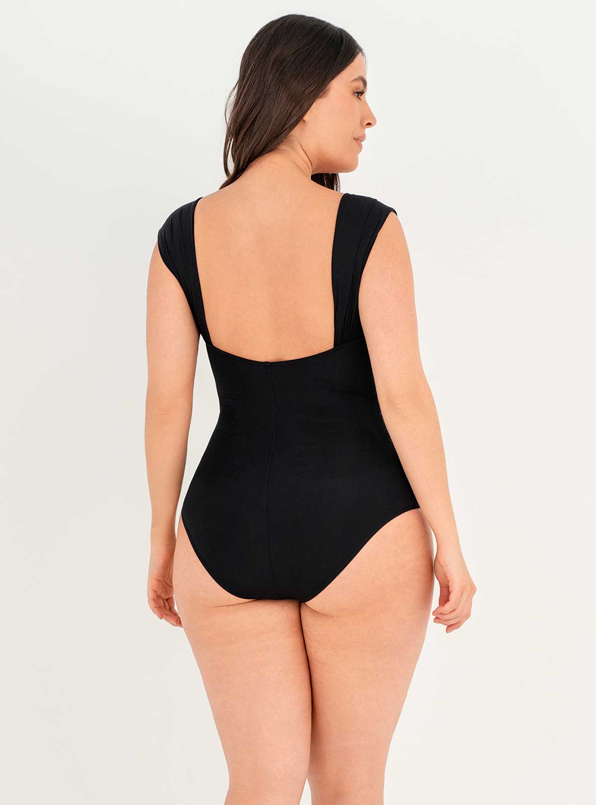 Vestido baño Enterizo con copa y control abdomen Drapeado 1368 Negro