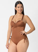 VESTIDO BAÑO ENTERO COPA REALCE Y CONTROL ABDOMEN 1377 CHOCOLATE