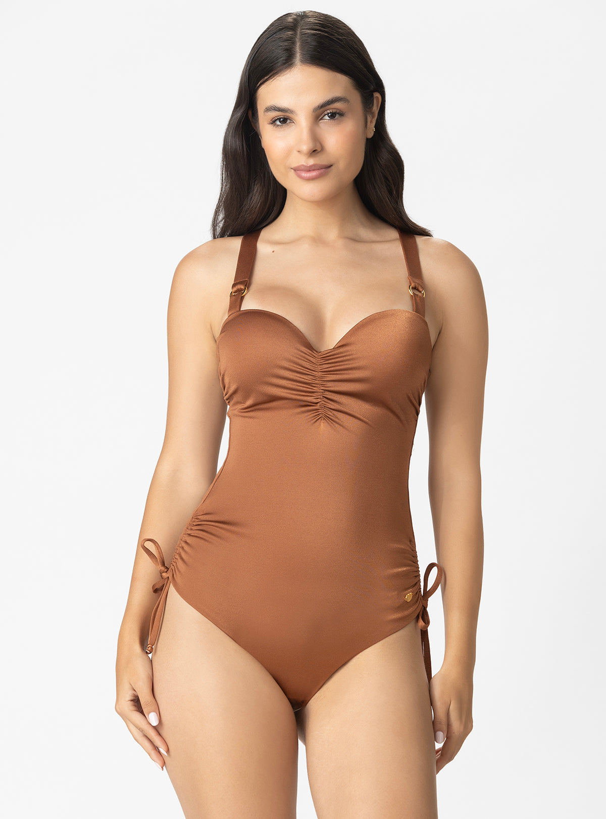 VESTIDO BAÑO ENTERO COPA REALCE Y CONTROL ABDOMEN 1377 CHOCOLATE