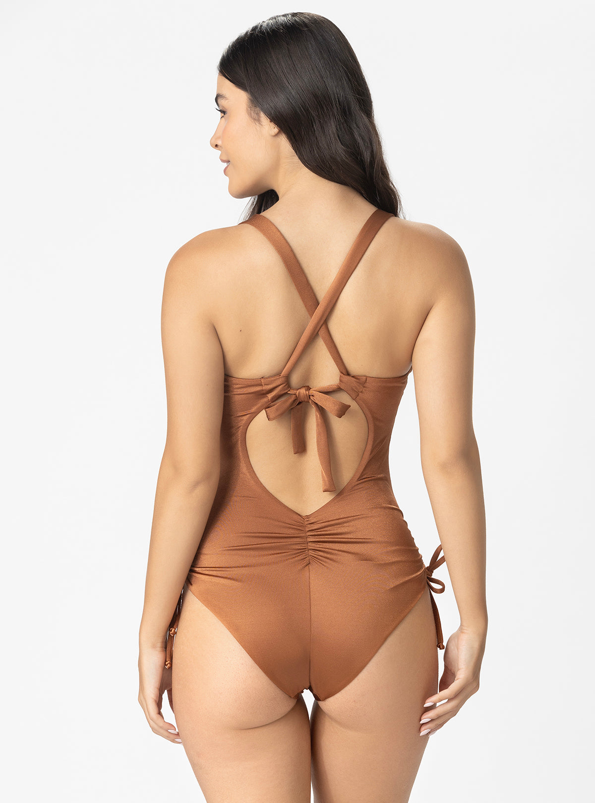 VESTIDO BAÑO ENTERO COPA REALCE Y CONTROL ABDOMEN 1377 CHOCOLATE