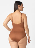 VESTIDO BAÑO ENTERO COPA FIJA Y CONTROL DE ABDOMEN 1378 CHOCOLATE