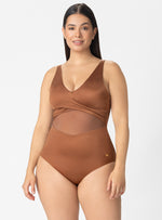 VESTIDO BAÑO ENTERO COPA FIJA Y CONTROL DE ABDOMEN 1378 CHOCOLATE