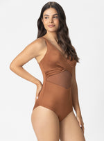 VESTIDO BAÑO ENTERO COPA FIJA Y CONTROL DE ABDOMEN 1378 CHOCOLATE