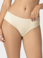 PANTY MEDIO ALTO EN TELA TIPO RIB CON DESTELLOS DORADOS 3747 MARFIL