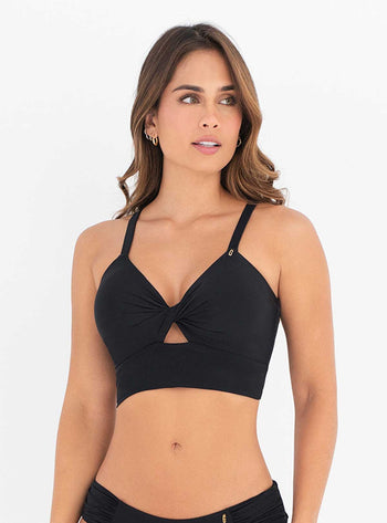 Crop Top con base ancha Entorchado cargaderas ajustables 7110 Negro