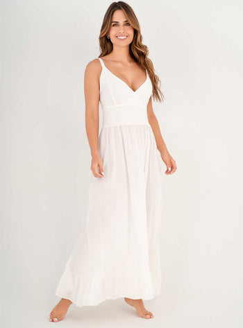 Vestido Largo en tela viscosa 8056 Marfil