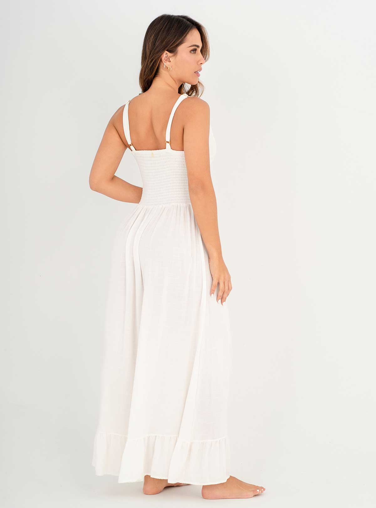 Vestido Largo en tela viscosa 8056 Marfil