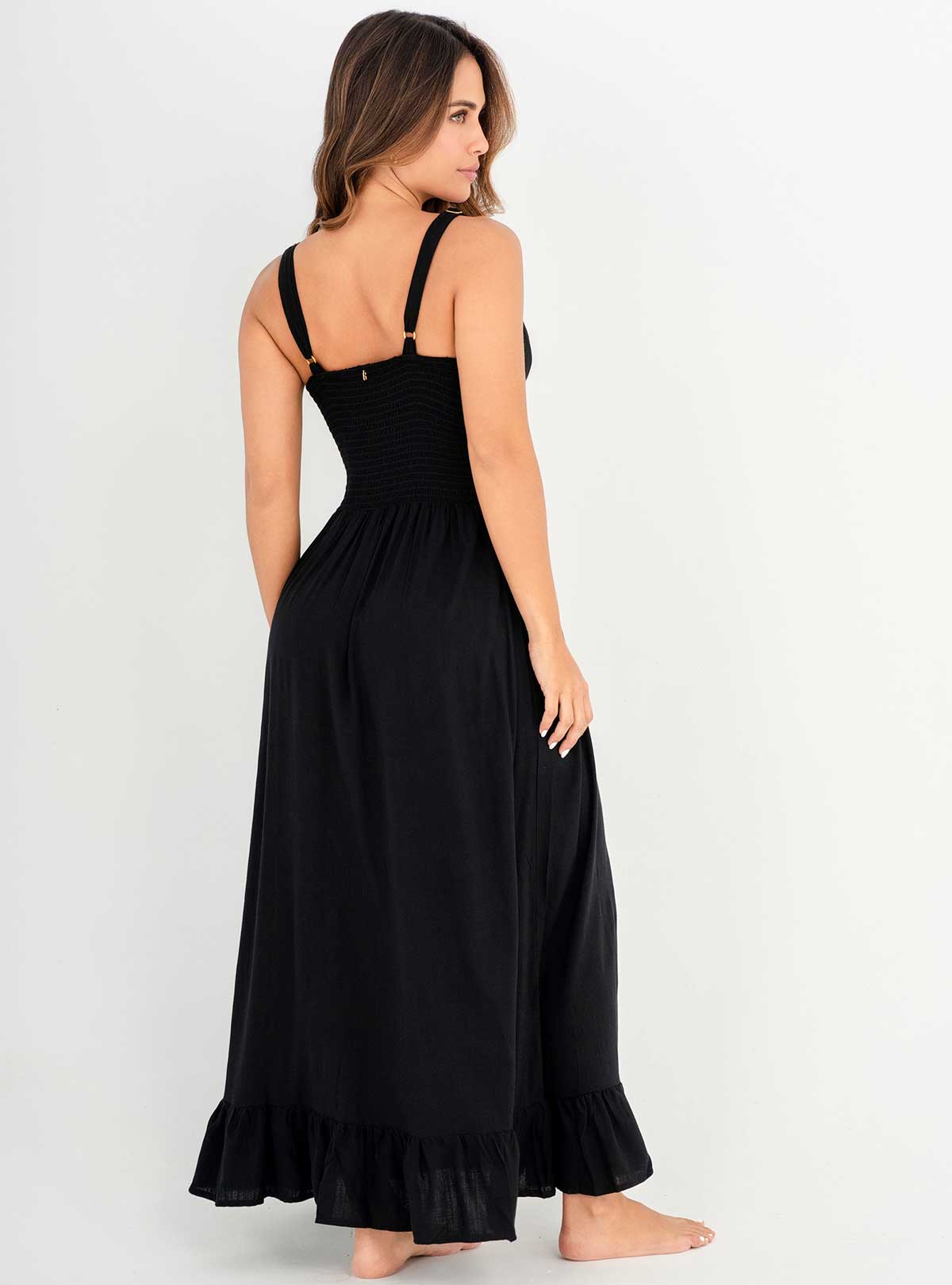 Vestido Largo en tela viscosa 8056Negro