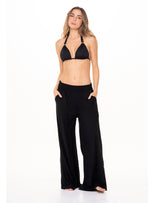 Pantalon con pretina resortada en tela viscosa 8057 negra