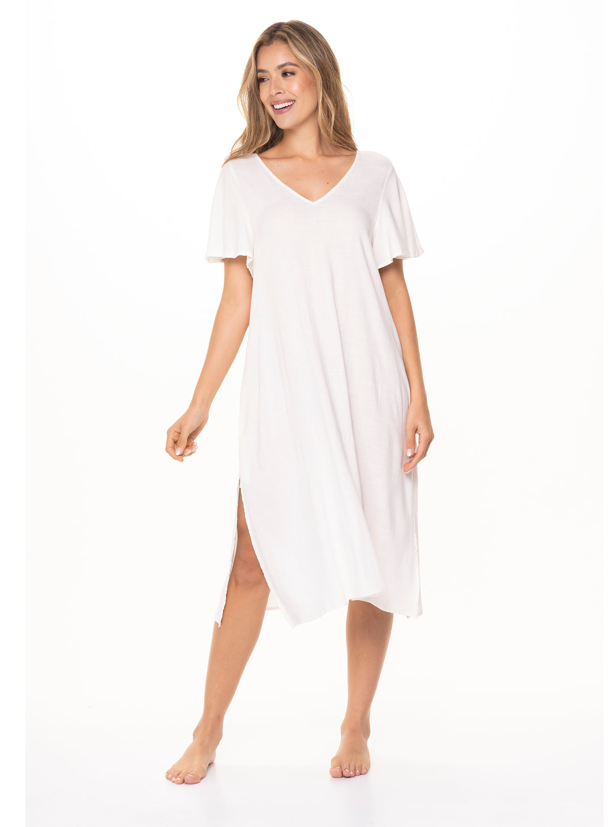 Vestido Silueta Amplia en tela viscosa 8059 marfil