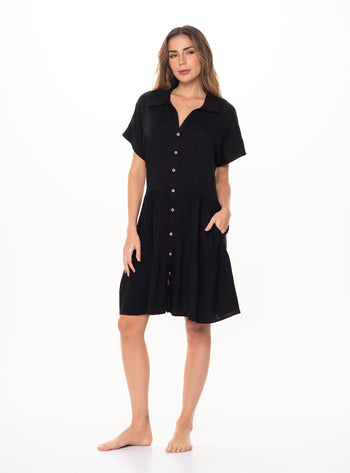 Vestido Corto Con Boleros y 2 bolsillos en tela viscosa 8060 negro