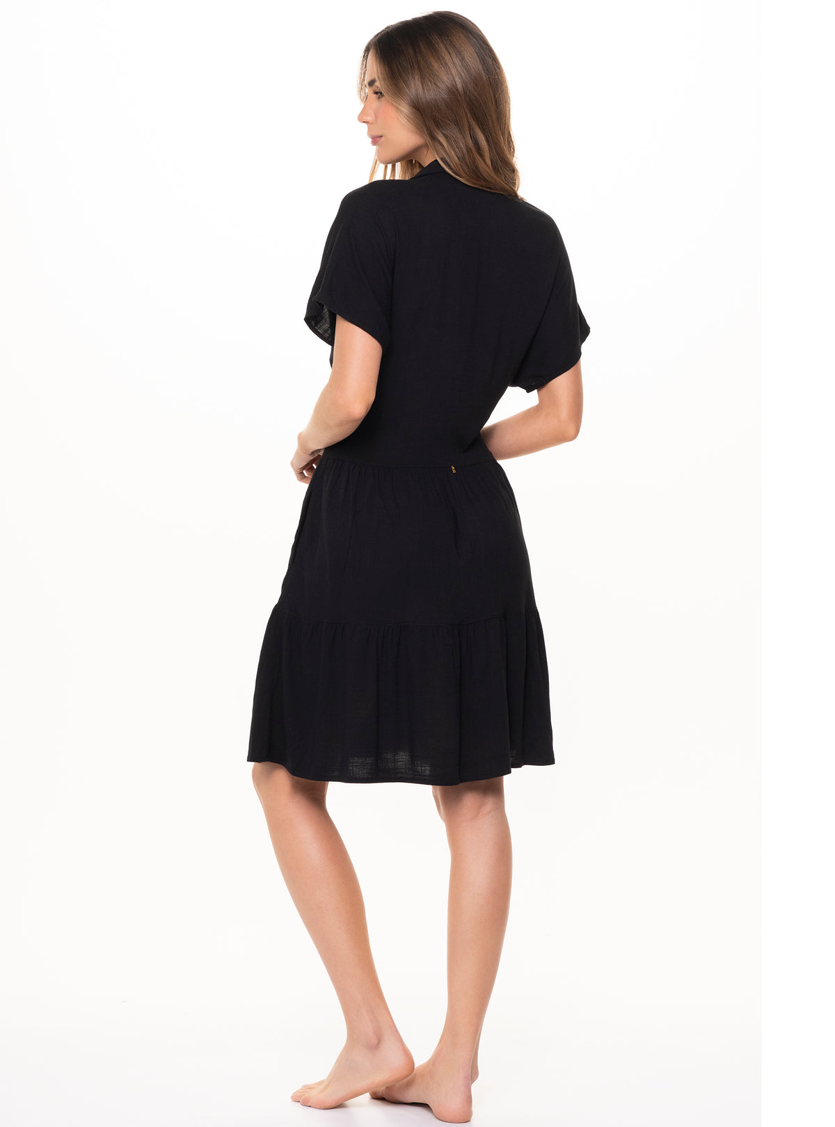 Vestido Corto Con Boleros y 2 bolsillos en tela viscosa 8060 negro