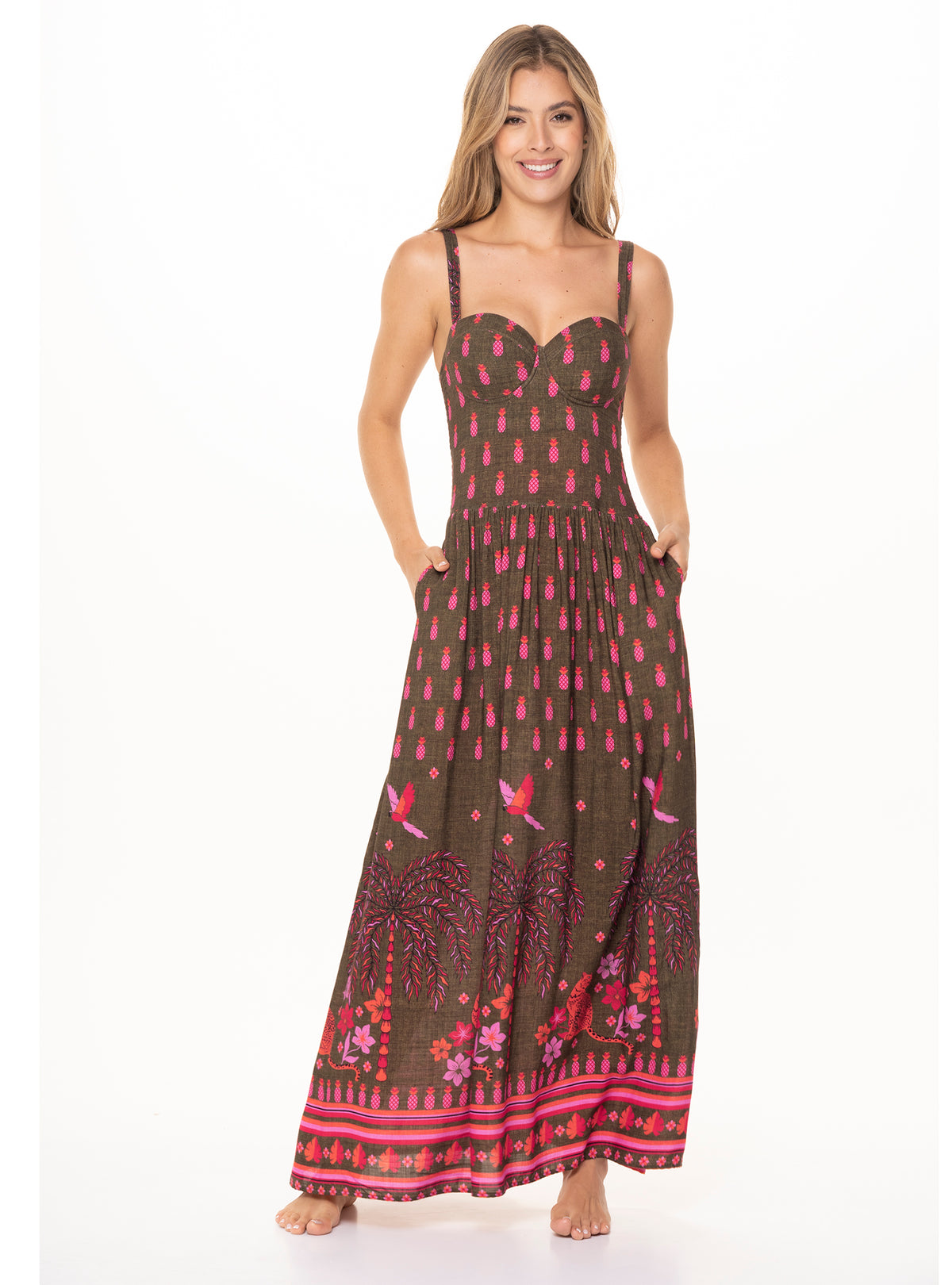 Vestido Largo con copa cenefa y resorte en tela viscosa 8072 Amazonico