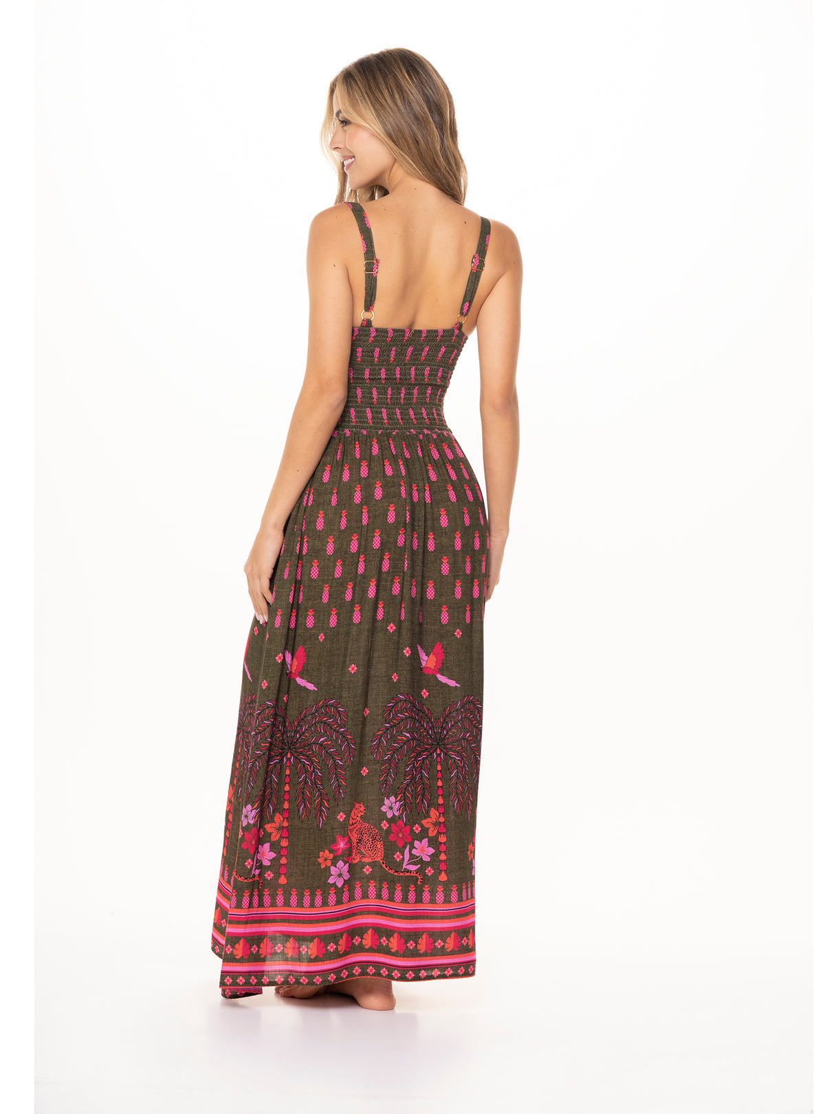 Vestido Largo con copa cenefa y resorte en tela viscosa 8072 Amazonico