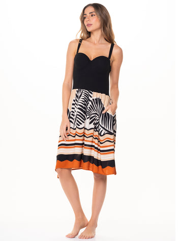 VESTIDO ÉTNICO CON TOP STRAPLESS CON COPAS EN TELA VISCOSA 8073 PALMERAS