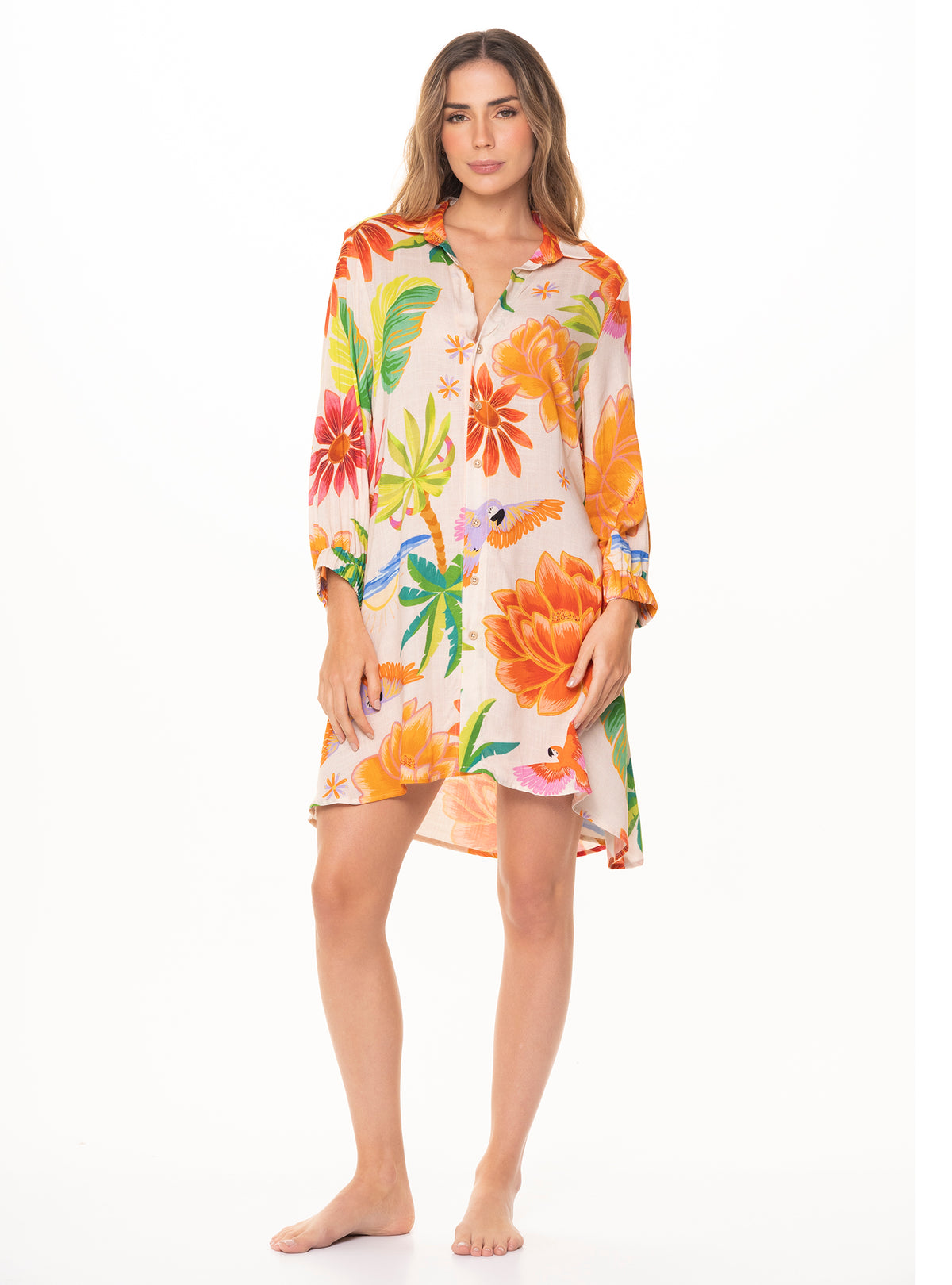 Bluson con perilla y botones con manga larga en tela viscosa 8074 Serena