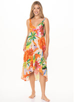 Vestido semi largo cuello en V en tela viscosa 8077 Serena