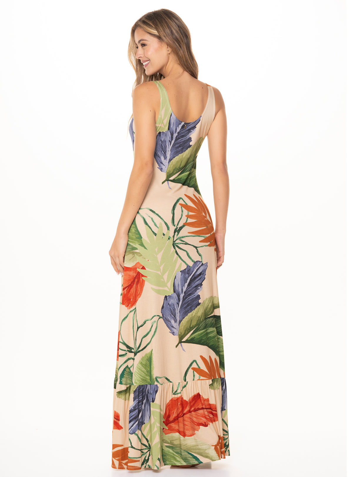 Vestido Largo para Mujer, estampado hojas vintage. 8078