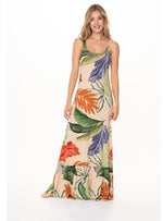Vestido Largo para Mujer, estampado hojas vintage. 8078