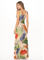 Vestido Largo para Mujer, estampado hojas vintage. 8078