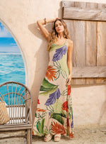 Vestido Largo para Mujer, estampado hojas vintage. 8078