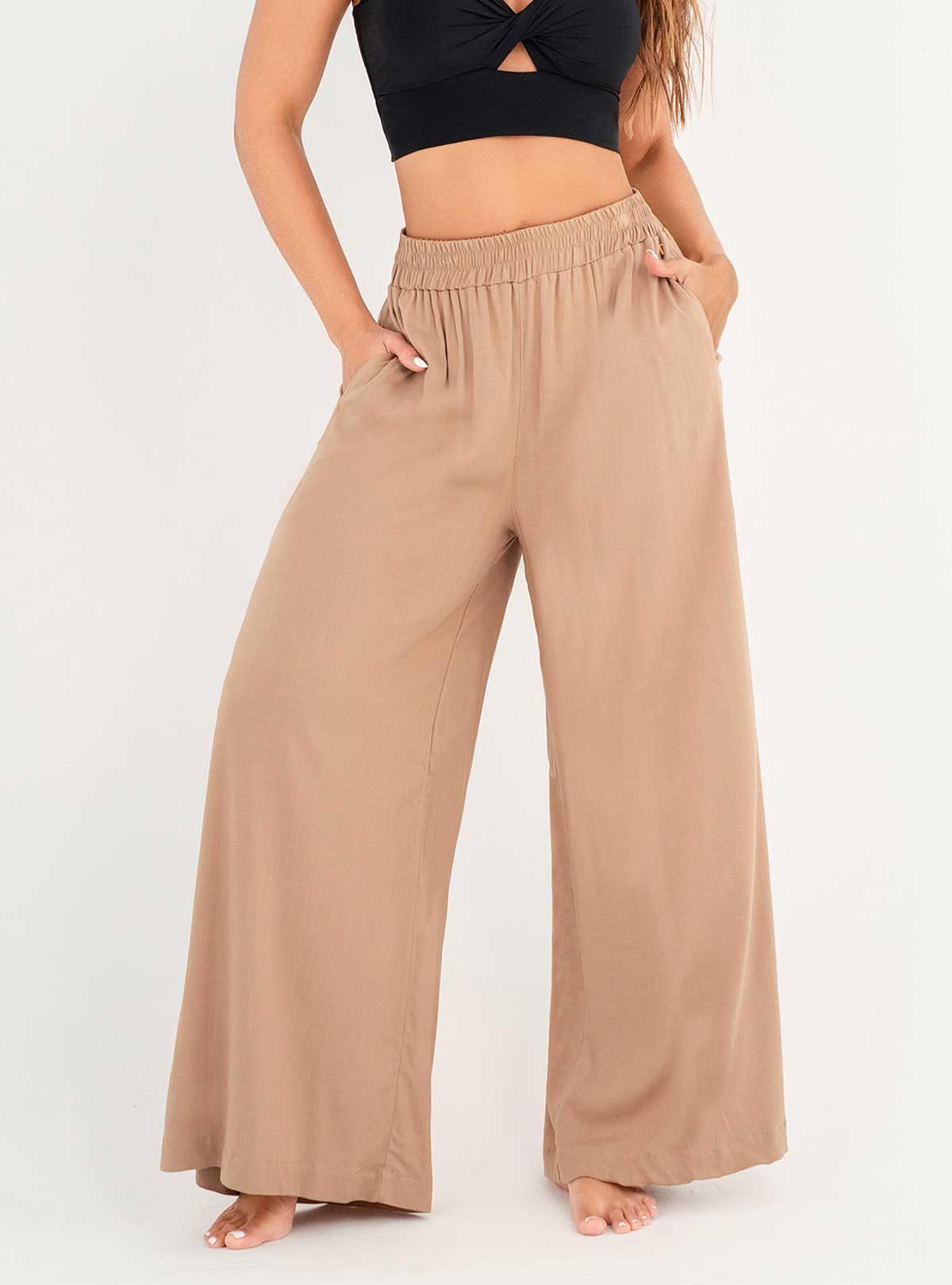 Pantalón con pretina enrresortada con 2 bolsillos en viscosa spandex 8092 Arena