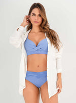 Camisa Manga Larga plateado con perilla y botones dorados en tela viscosa licra 8096 marfil