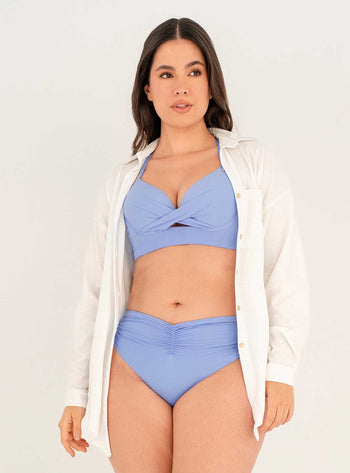 Camisa Manga Larga plateado con perilla y botones dorados en tela viscosa licra 8096 marfil