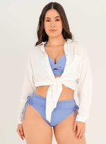 Camisa Manga Larga plateado con perilla y botones dorados en tela viscosa licra 8096 marfil