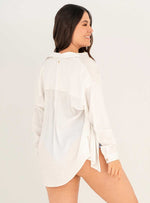 Camisa Manga Larga plateado con perilla y botones dorados en tela viscosa licra 8096 marfil