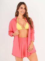 Shorts con Vuelo y enresortado 2 bolsillos en tela viscosa lycra 8099 Lychee