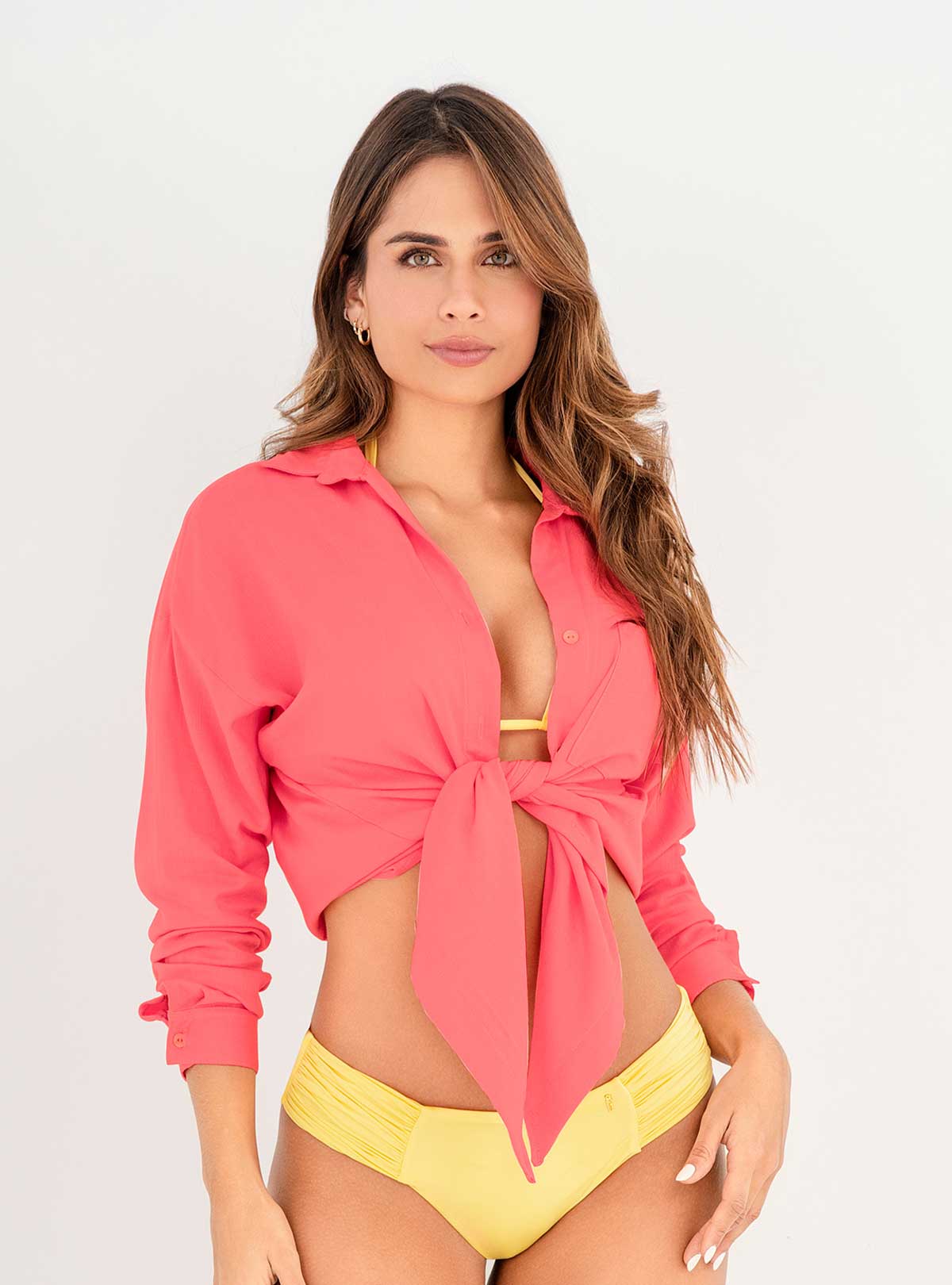 Camisa Manga Larga de perilla con botones dorados en tela viscosa lycra 8098 Lychee