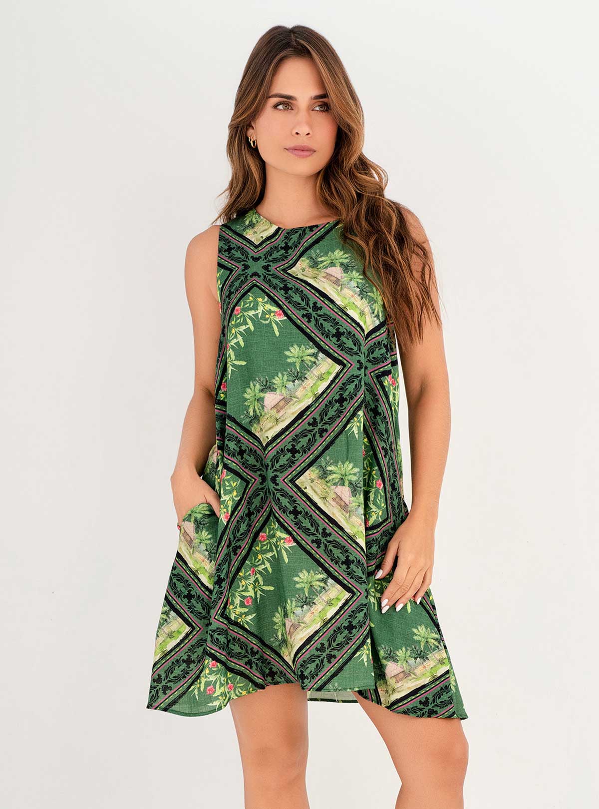 Vestido Corto con 2 bolsillos en tela viscosa 8113