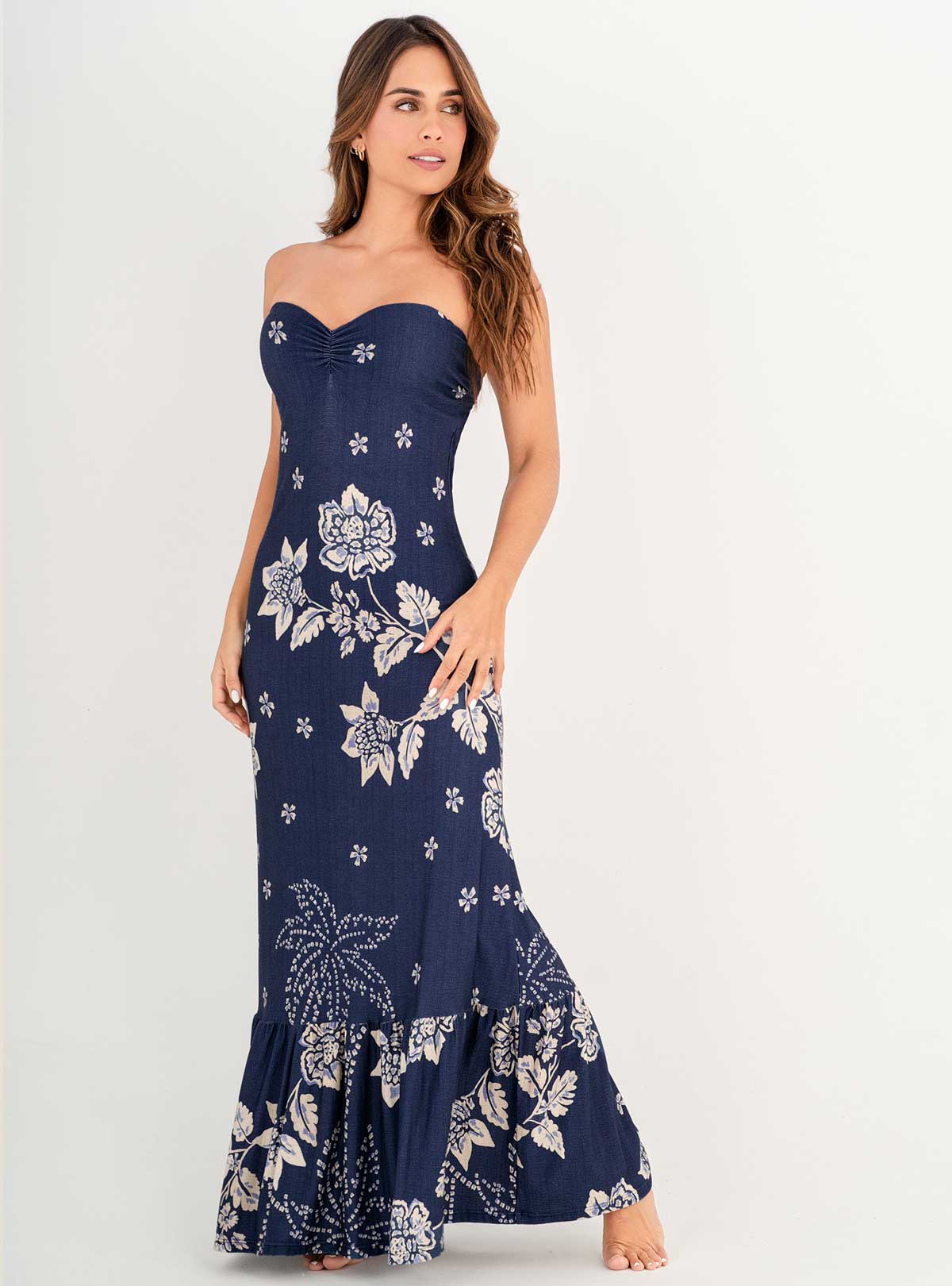 Vestido Largo strapless copa fija en tela viscosa lycra 8114