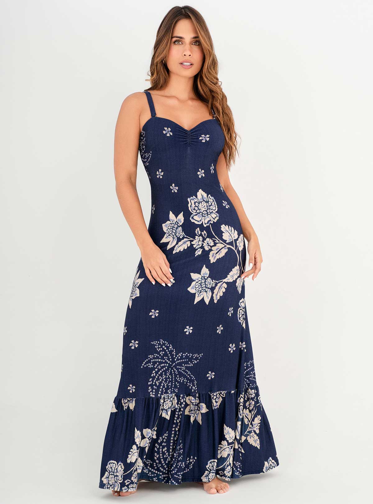 Vestido Largo strapless copa fija en tela viscosa lycra 8114