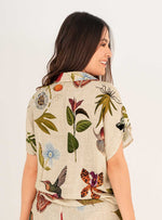 Camisa Manga Corta con pretina y botones en dorado en tela rayon viscosa 8123