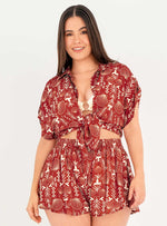 Camisa Manga Corta con pretina y botones en dorado en tela rayon viscosa 8125