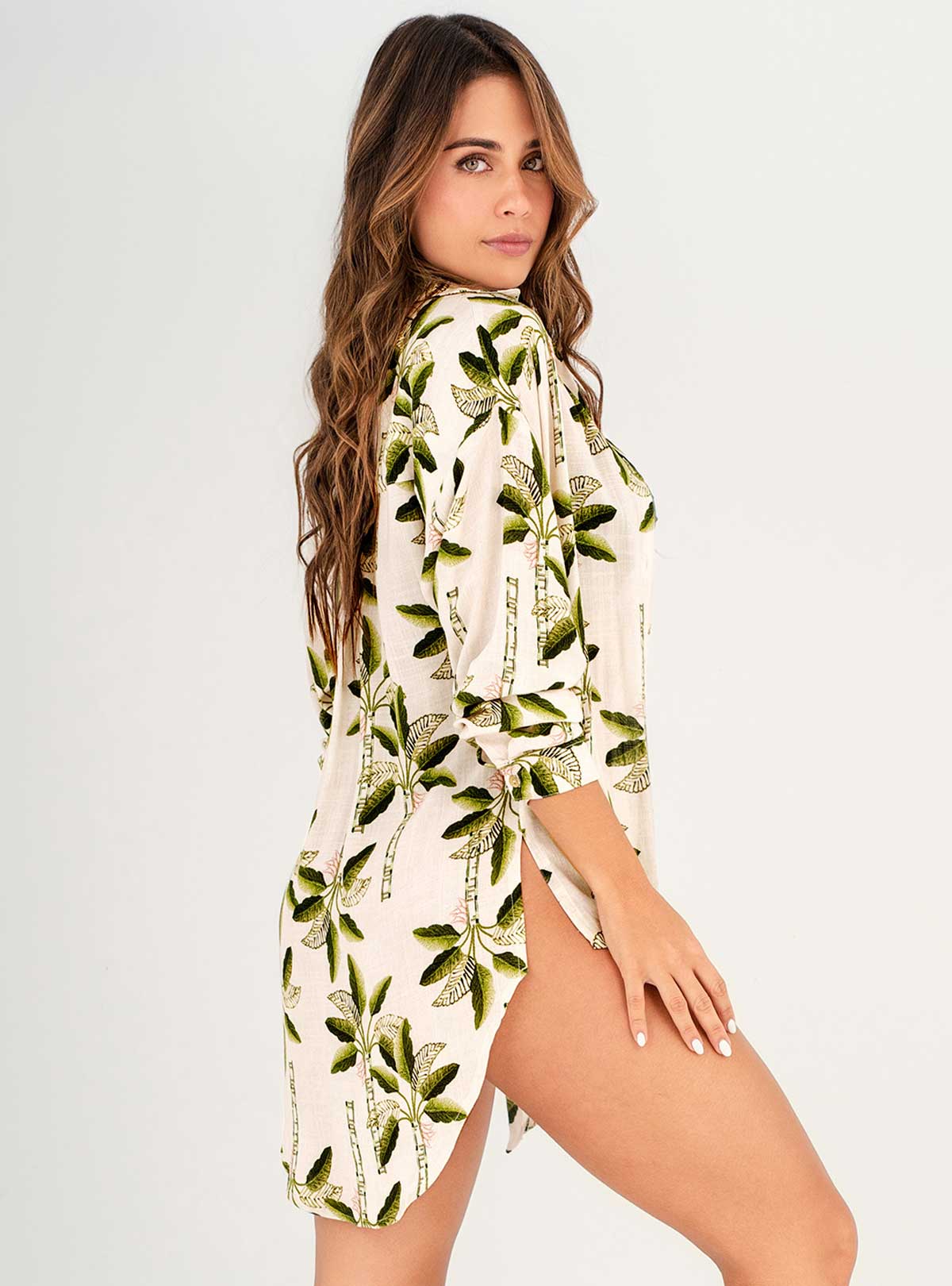 Camisa Manga Larga con pretina y botones dorados en tela viscosa 8135