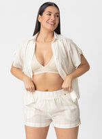 CAMISA CON PRETINA Y BOTONES PERLADOS EN ALGODON CON LUREX 8144 MARFIL