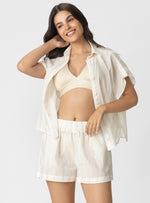 CAMISA CON PRETINA Y BOTONES PERLADOS EN ALGODON CON LUREX 8144 MARFIL