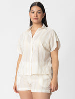 CAMISA CON PRETINA Y BOTONES PERLADOS EN ALGODON CON LUREX 8144 MARFIL