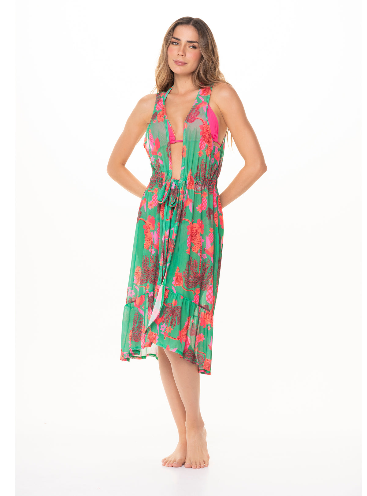 salida de baño Largo con escote en V y con tela en Lycra 9006 Amazonico